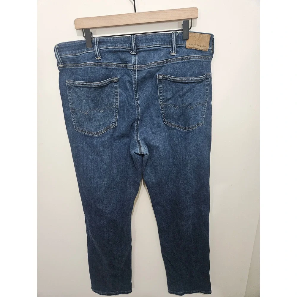 American Eagle Mens Athletic Straight Jeans Dark Wash Blue 38x32 Stretch Denim